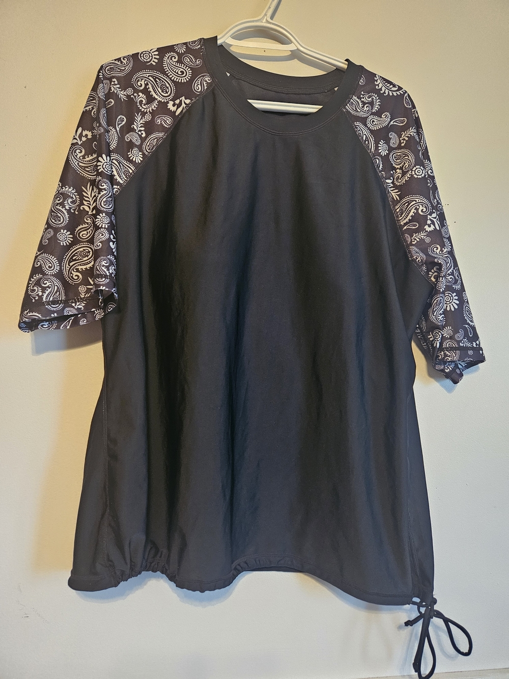 Source Unknown Black Swim Top with Paisley Raglan Sleeves